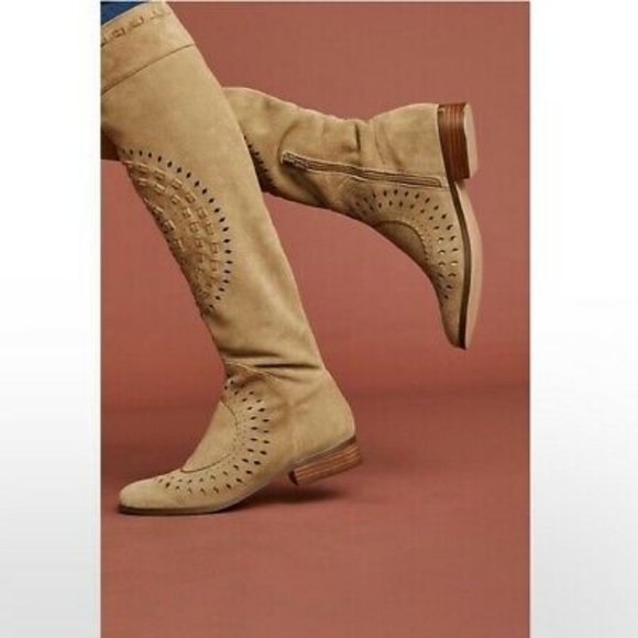 Shoes - Anthropologie Free People Knee High Suede Boots Farylrobin SAND 10